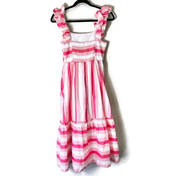 J. Crew Square Neck Pink Striped Midi Dress Size 2 - Picture 2 of 8